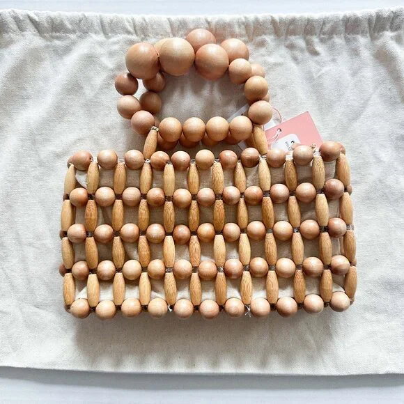 NWT Cult Gaia Cora Beaded Wood Top-Handle Bag Small - Picture 3 of 6